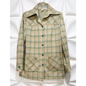 Cobblestones Sz 10 12 m Vintage Beige Plaid Polyester Shirt Jacket 70s USA